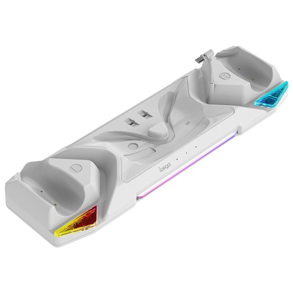 VR Charging Dock PG-QT04 for Quest 3S/Quest 3/Quest 2 VR Headset&Controllers with RGB LED Light, VR Accessories with 2 Batteries