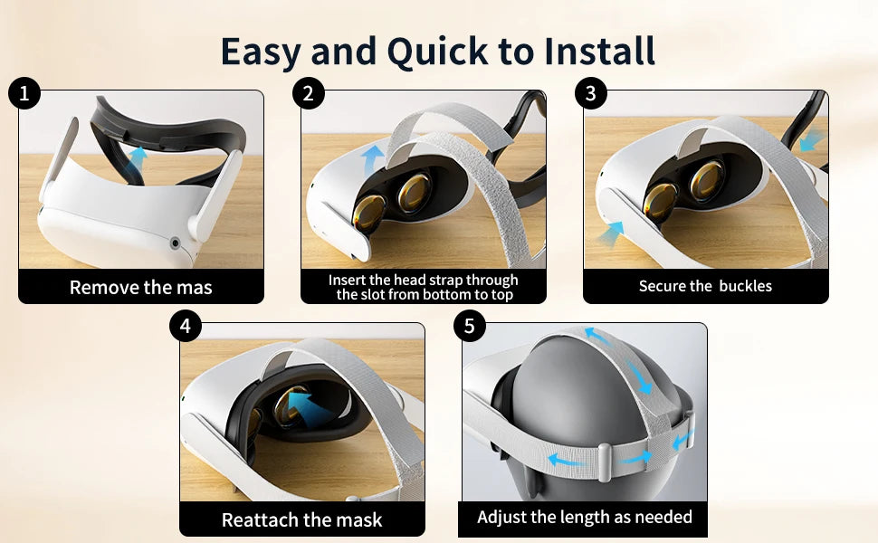 Replacement Original Head Strap for Oculus Quest 2 VR Headset with 6Pcs Controller Thumb Grip Caps for Meta Quest 2 Accessories