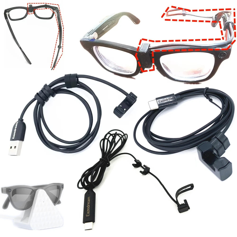 USB / Type-C Charging Cable support Direct Charge Without Case & Continuous Power for Ray-Ban Meta Gen 1 2 Smart Glasses Rayban