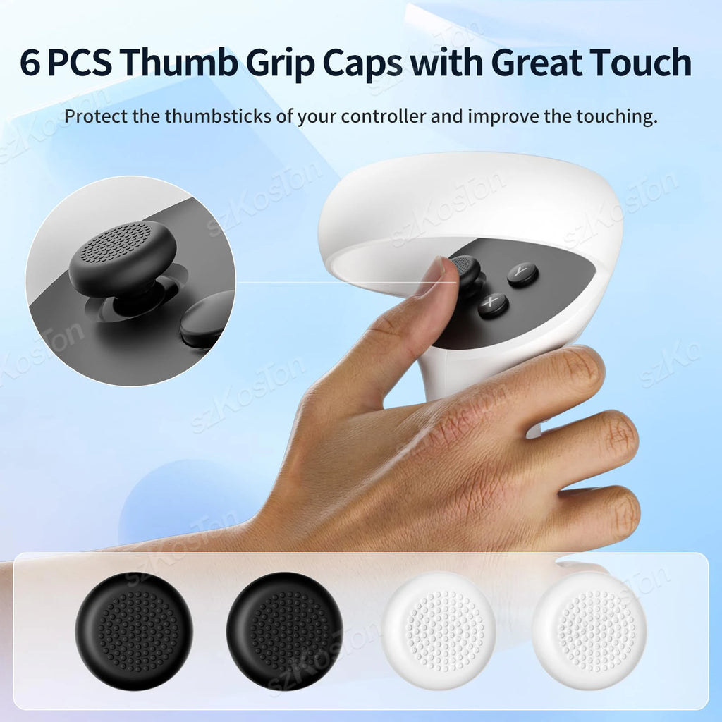 Replacement Original Head Strap for Oculus Quest 2 VR Headset with 6Pcs Controller Thumb Grip Caps for Meta Quest 2 Accessories