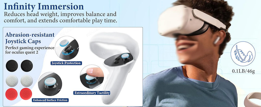Replacement Original Head Strap for Oculus Quest 2 VR Headset with 6Pcs Controller Thumb Grip Caps for Meta Quest 2 Accessories