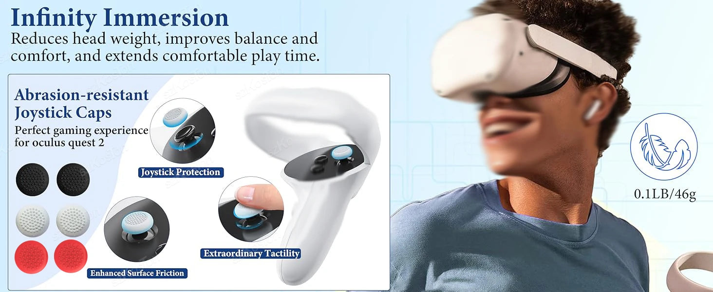 Replacement Original Head Strap for Oculus Quest 2 VR Headset with 6Pcs Controller Thumb Grip Caps for Meta Quest 2 Accessories