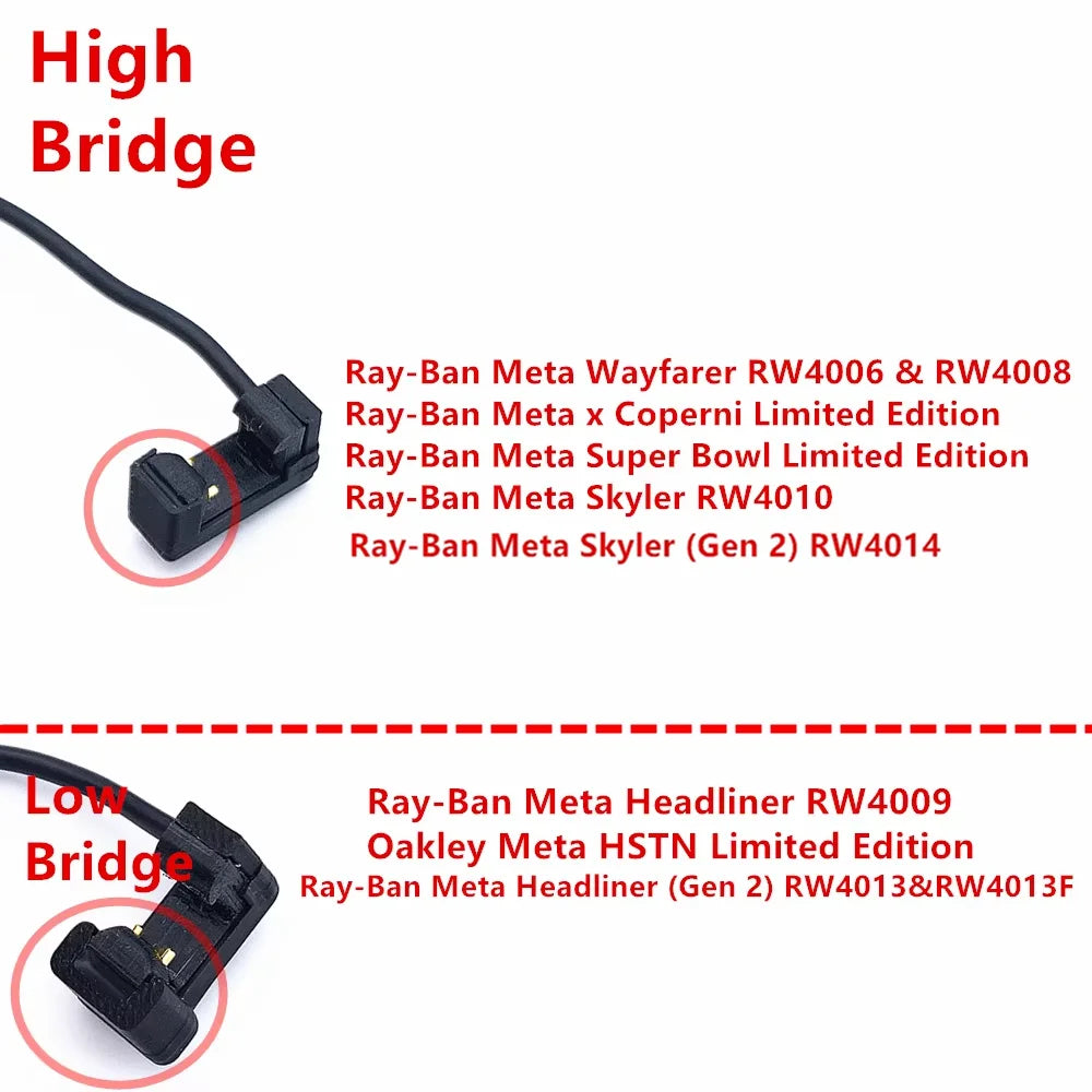 USB / Type-C Charging Cable support Direct Charge Without Case & Continuous Power for Ray-Ban Meta Gen 1 2 Smart Glasses Rayban