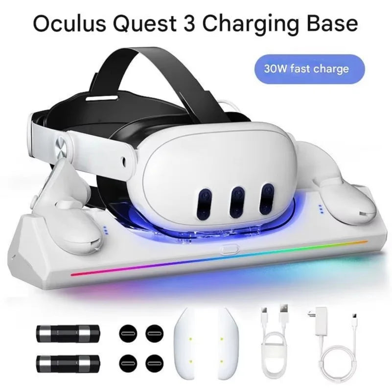 VR Headset Controller Charging Dock for Meta Quest 3S 3 2 VR Display Stand with 2 Rechargeable Batteries Charger Base