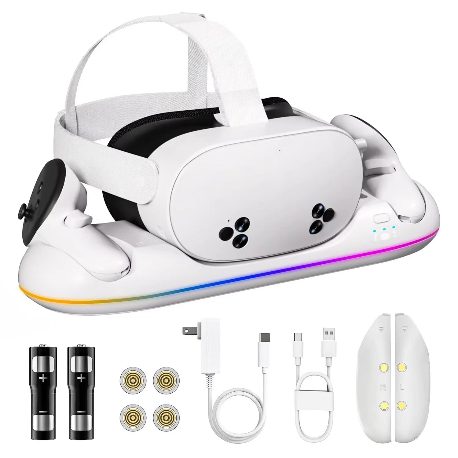 VR Headset Controller Charging Dock for Meta Quest 3S 3 2 VR Display Stand with 2 Rechargeable Batteries Charger Base