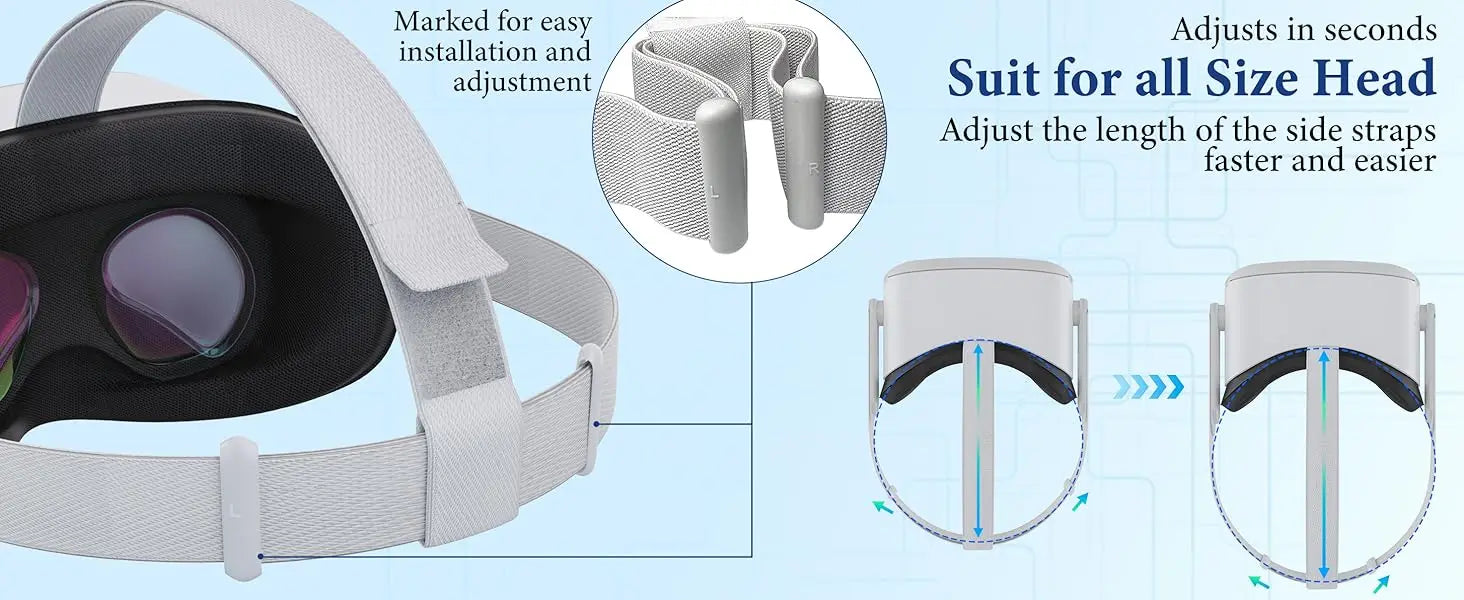 Replacement Original Head Strap for Oculus Quest 2 VR Headset with 6Pcs Controller Thumb Grip Caps for Meta Quest 2 Accessories