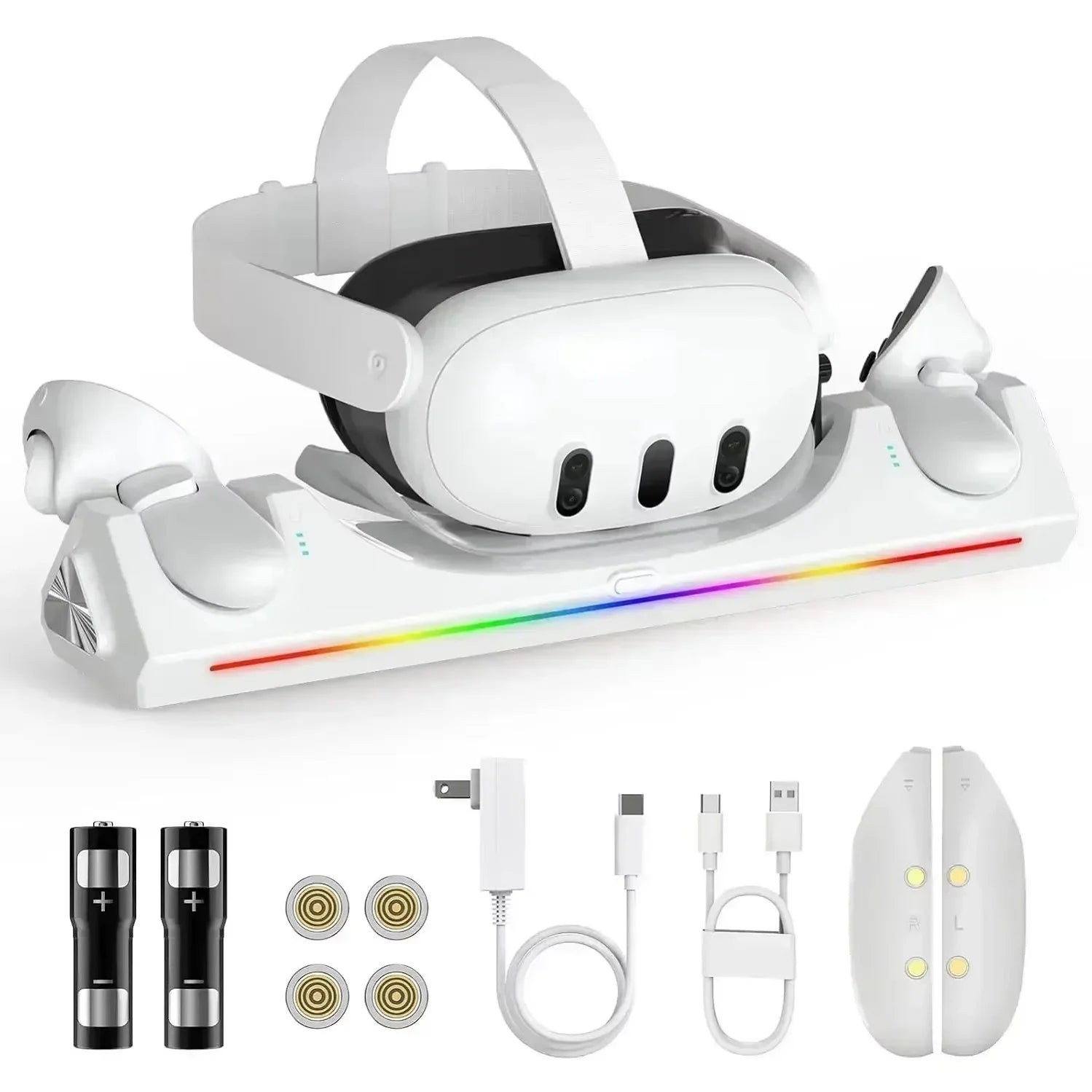 VR Headset Controller Charging Dock for Meta Quest 3S 3 2 VR Display Stand with 2 Rechargeable Batteries Charger Base