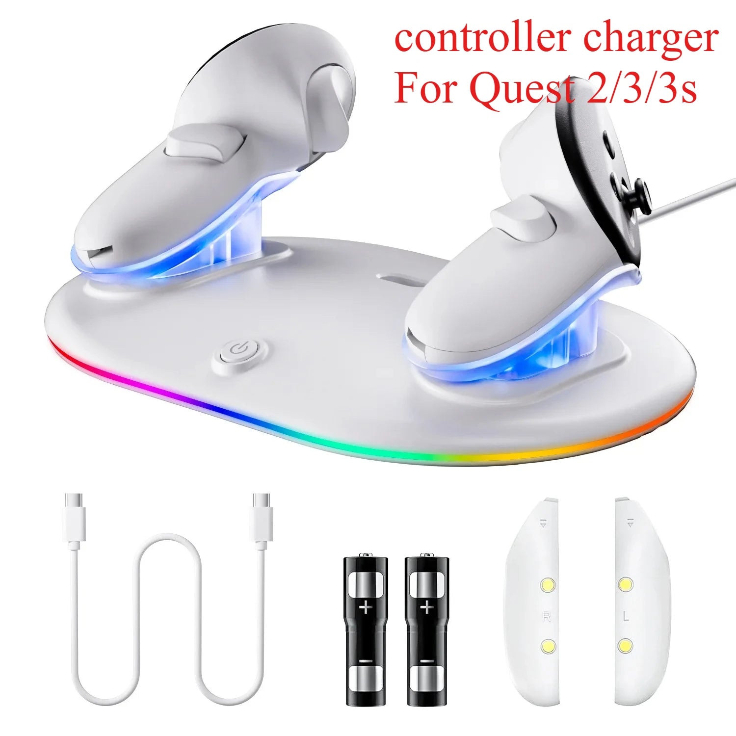 VR Headset Controller Charging Dock for Meta Quest 3S 3 2 VR Display Stand with 2 Rechargeable Batteries Charger Base