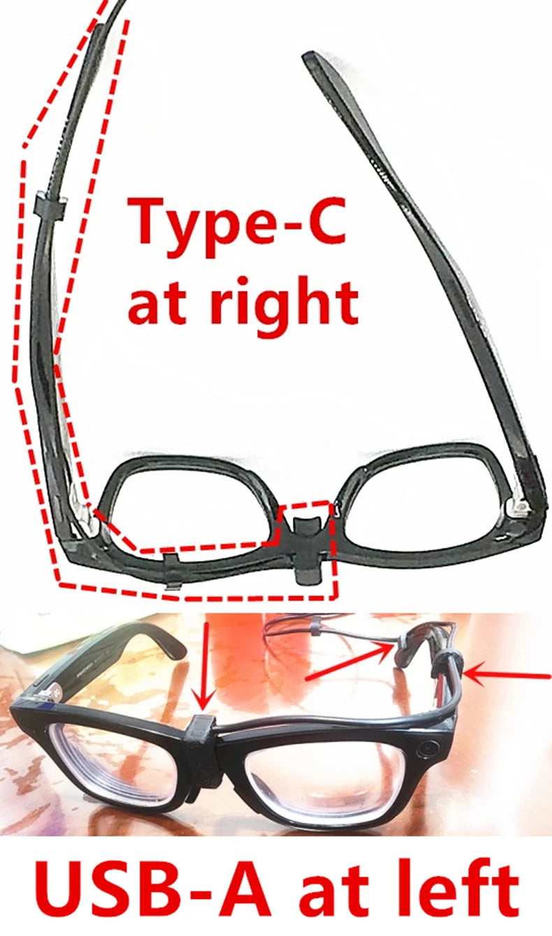 USB / Type-C Charging Cable support Direct Charge Without Case & Continuous Power for Ray-Ban Meta Gen 1 2 Smart Glasses Rayban