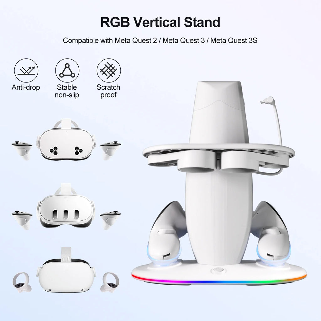 VR Headset Controller Charging Dock for Meta Quest 3S 3 2 VR Display Stand with 2 Rechargeable Batteries Charger Base