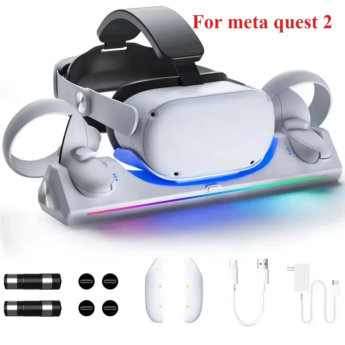 VR Headset Controller Charging Dock for Meta Quest 3S 3 2 VR Display Stand with 2 Rechargeable Batteries Charger Base
