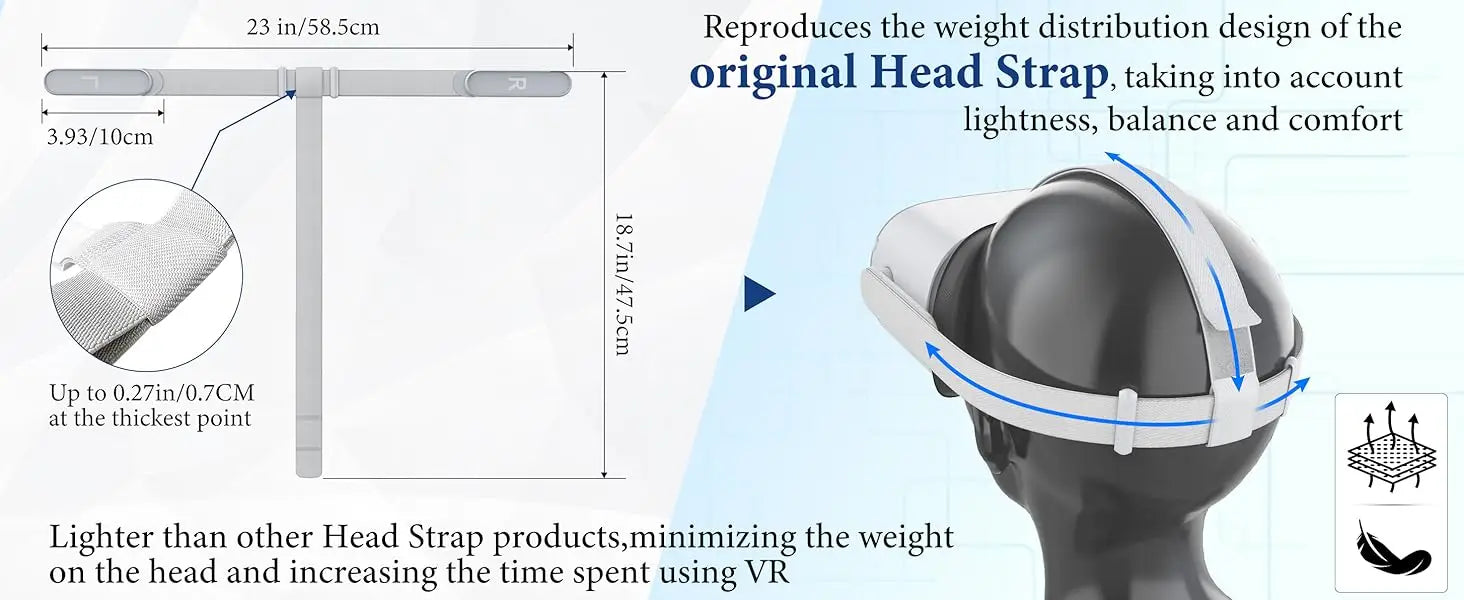 Replacement Original Head Strap for Oculus Quest 2 VR Headset with 6Pcs Controller Thumb Grip Caps for Meta Quest 2 Accessories