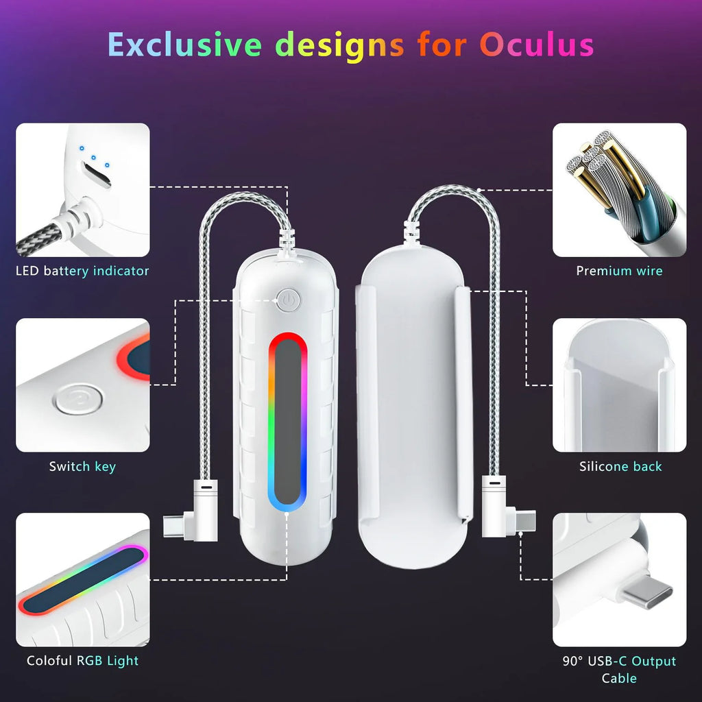 For Meta Quest 2/3/3s external power bank battery life power supply VR headset accessories fully compatible 5000mAh