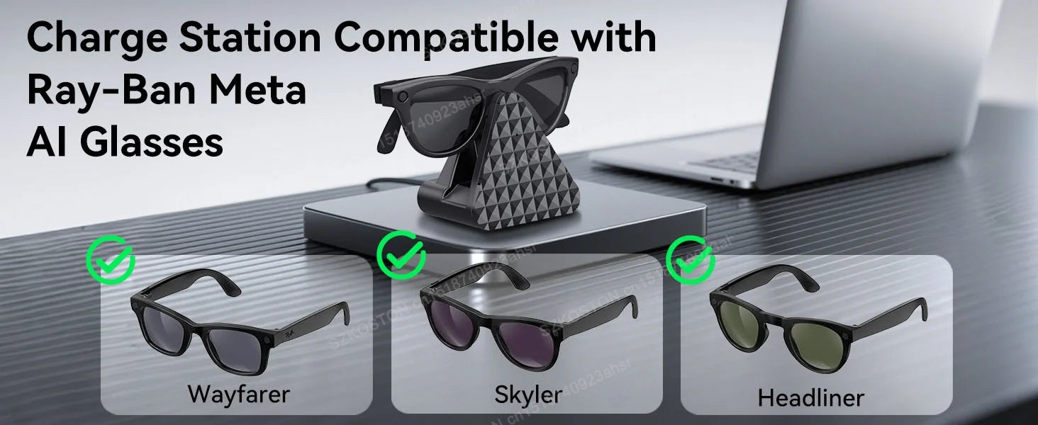 Portable charging dock for Rayban Meta AI Glasses Wayfarer/Skyler/Headliner Mini Charger with USB Cable Accessories
