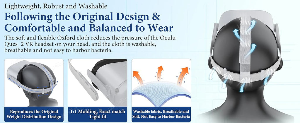 Replacement Original Head Strap for Oculus Quest 2 VR Headset with 6Pcs Controller Thumb Grip Caps for Meta Quest 2 Accessories