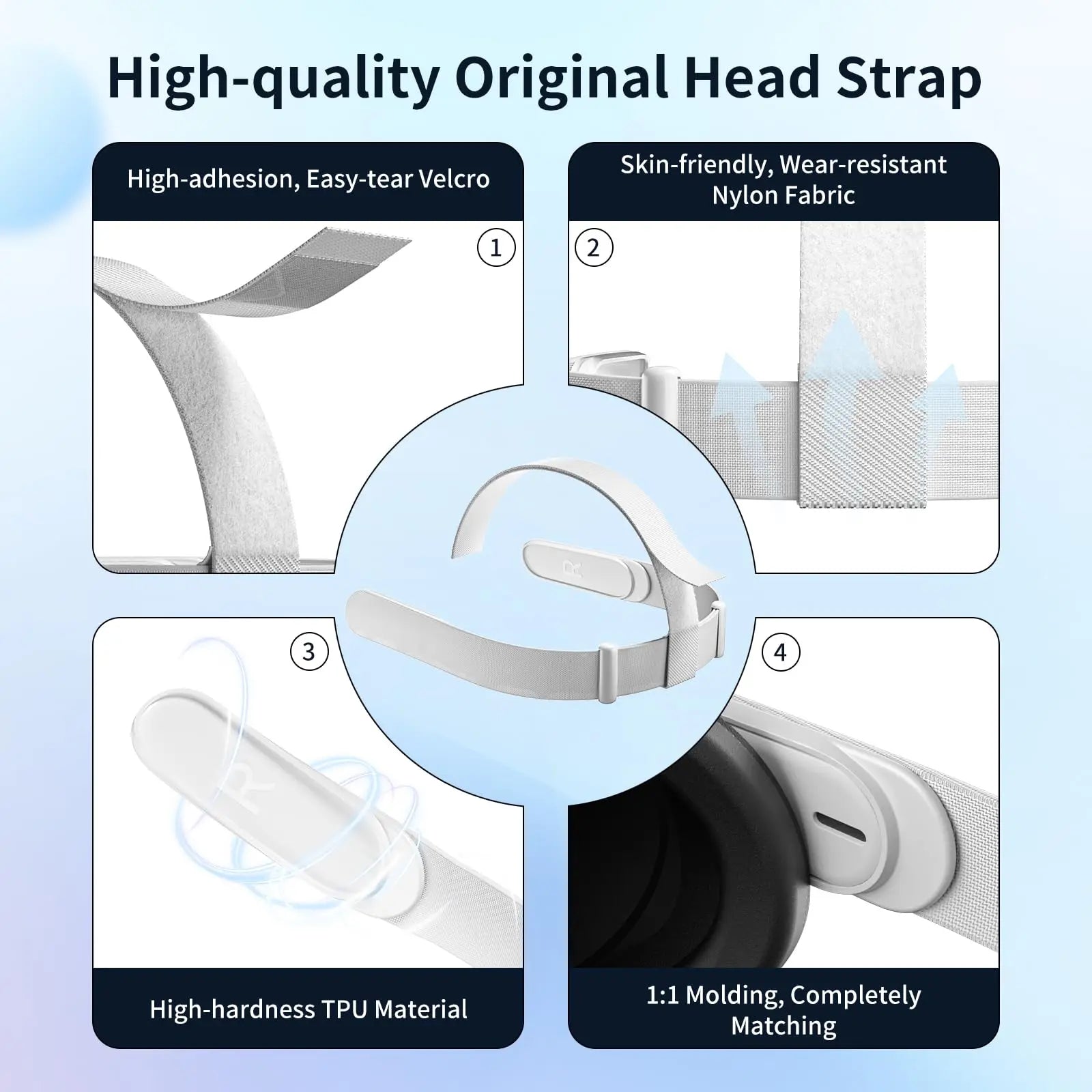 Replacement Original Head Strap for Oculus Quest 2 VR Headset with 6Pcs Controller Thumb Grip Caps for Meta Quest 2 Accessories